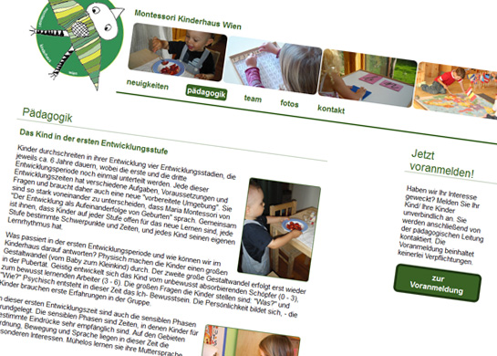 Screenshot der Montessori Kinderhaus Wien Website